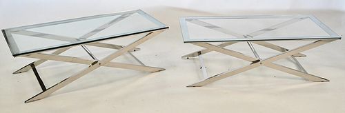 Pair of Chrome and Glass Coffee Tables, height 15 inches, top 23.5" x 47.5".