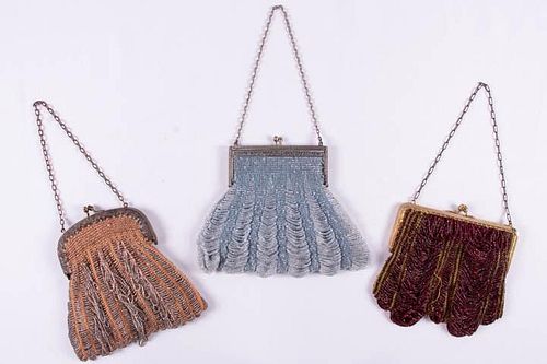 THREE KNITTED BEADED BAGS, 1920s
