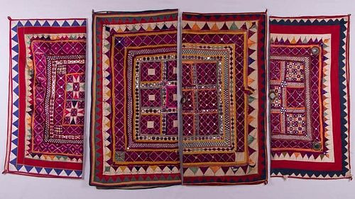FOUR CANOPIES OR HOUSEHOLD HANGINGS, GUJARAT, MID 20TH