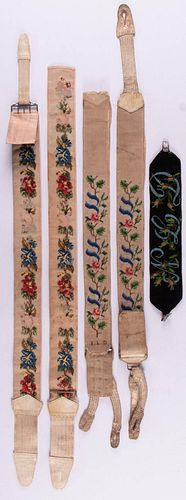 TWO PAIR EMBROIDERED GENTS BRACES, MID 19TH C