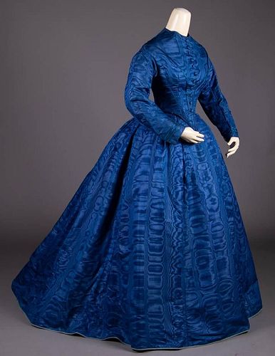 ROLLER STAMPED SILK MOIRÃ‰ DAY DRESS, 1860s