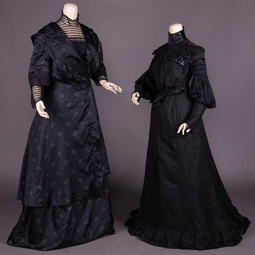 TWO BLACK SILK DAY DRESSES, 1904-1912