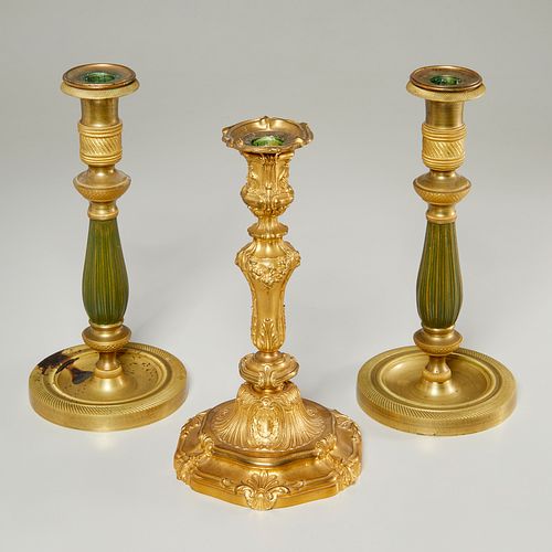 (3) antique Continental gilt bronze candlesticks