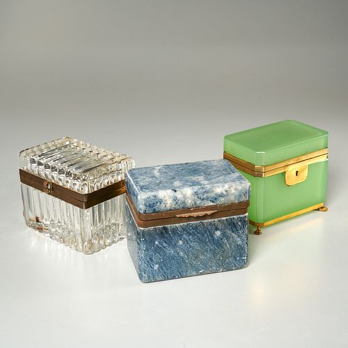 Group antique French glass & lapidary boxes