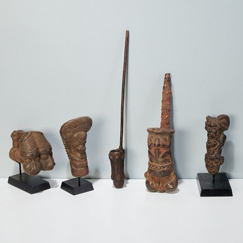 Bamun/Bamileke, (5) figural clay pipes