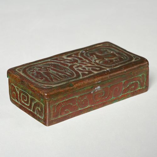 Tiffany Studios "Zodiac" bronze stamp box