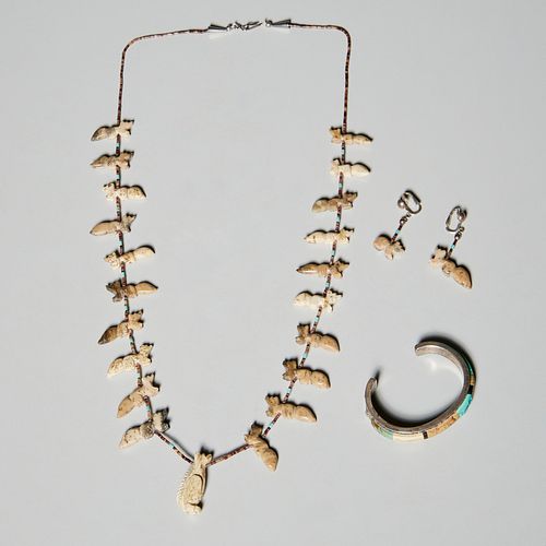 Zuni necklace, earrings, and multistone bracelet
