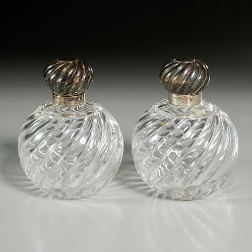 Pair late Victorian silver mounted scent bottles