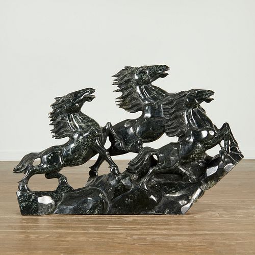 Large Chinese carved hardstone horse figural group