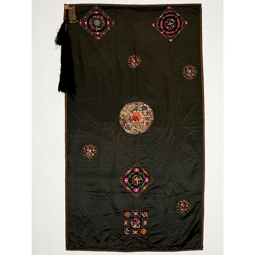 Large Chinese embroidered silk textile panel