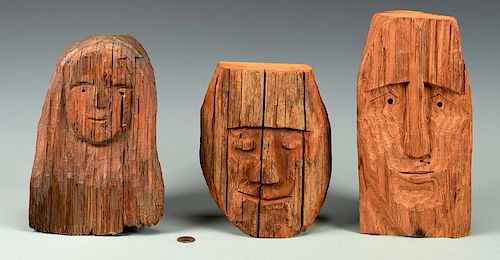3 Helen Bullard Folk Art Carved Heads