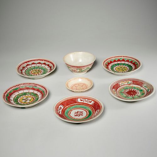 Group (7) Swatow polychrome decorated dishes