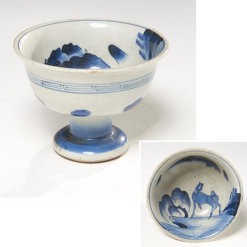 Chinese blue & white porcelain stem cup