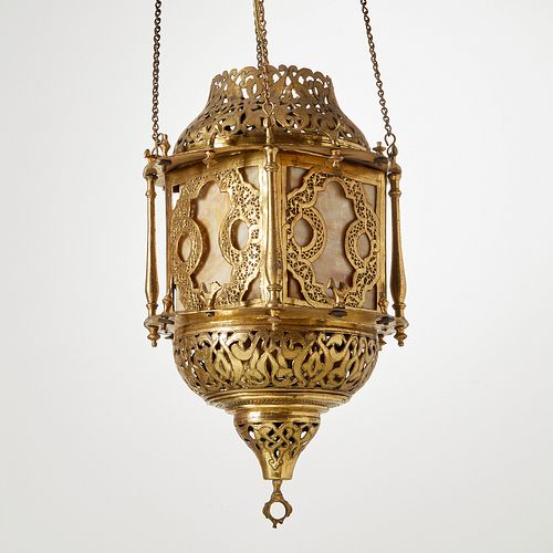 Antique Islamic engraved brass mosque lantern