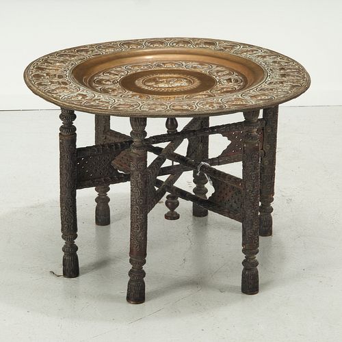 Large vintage Damascus tray on table stand