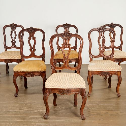 Set (6) Italian Rococo period walnut dining chairs