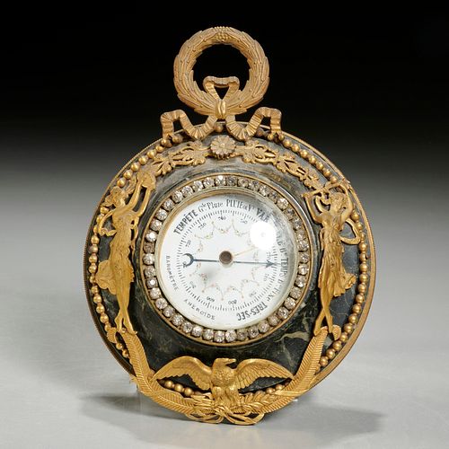 French gilt bronze and marble desk barometer