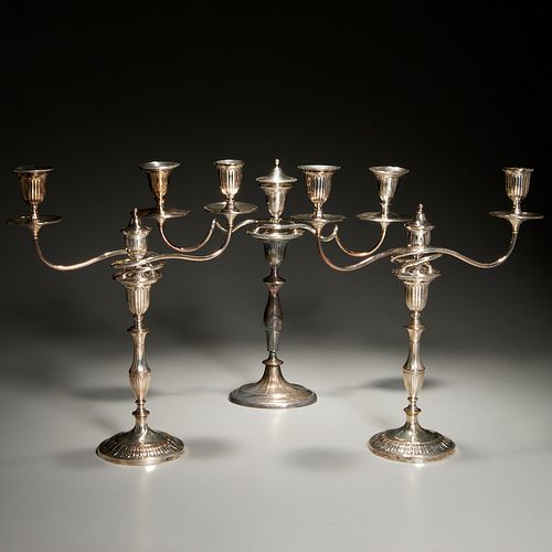 (3) George III silver plate candelabra