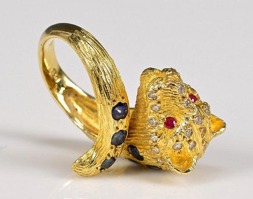 18K Leopard Ring with Stones