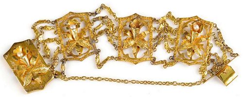 18K Yellow Gold Orchid Link Bracelet