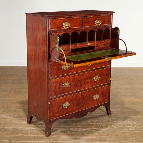 George III inlaid mahogany secretary chest