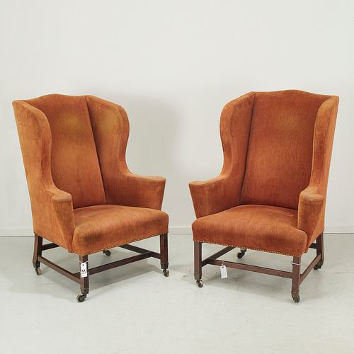 Pair antique George III style wing back chairs