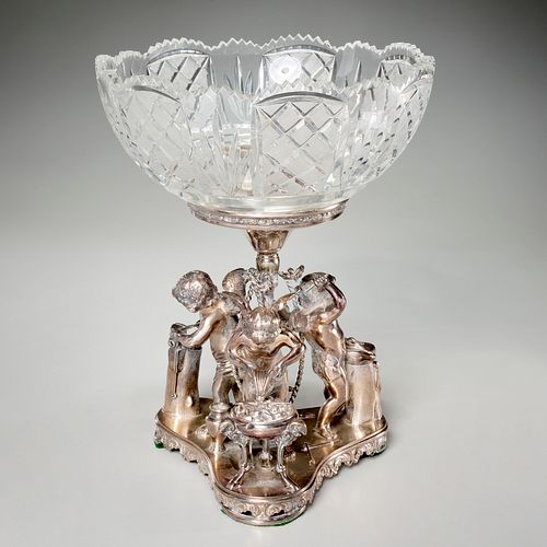 Victorian silver plate & crystal centerpiece