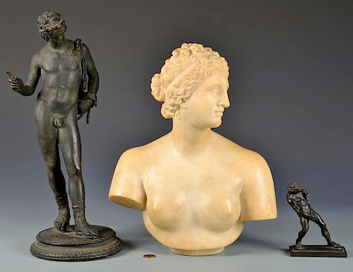 3 Classical Sculptures, marble and bronze
