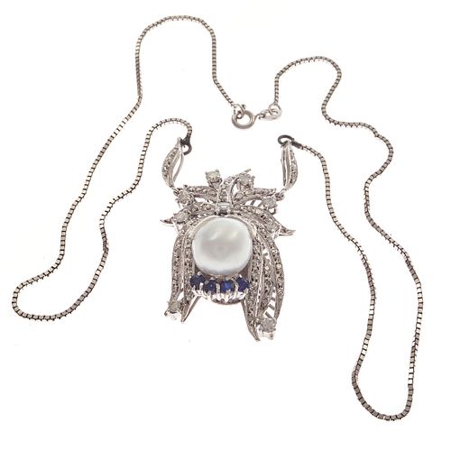 Diamond, Sapphire, South Sea Pearl, 18k, 14k Necklace