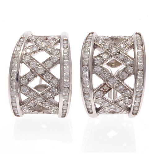 Pair of Diamond, 18k White Gold Earrings
