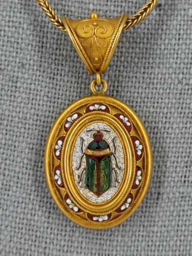 One 20kt+ Yellow Gold Necklace & One 23kt+ Micro Mosaic Slide Pendant