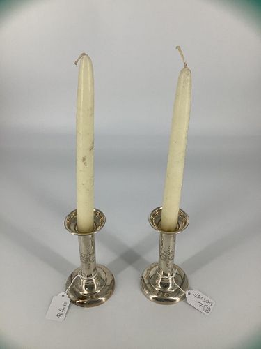 Two Sterling Silver Candle Holders & Two White Candles