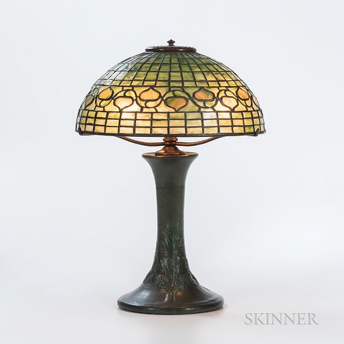 Tiffany Studios Vine Border Shade on a Rookwood Pottery Table Lamp Base