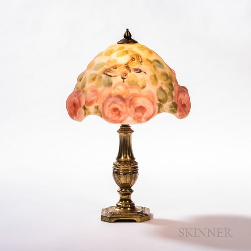 Pairpoint Boudoir Lamp with Roses and Butterflies Puffy Shade