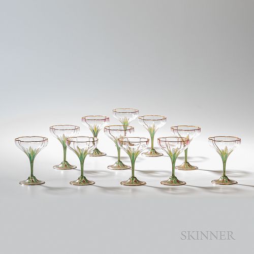 Eleven J. & L. Lobmeyr Enameled and Gilt Glass Champagne Coupes