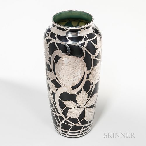 Frederick Carder for Stevens & Williams Sterling Silver Deposit Glass Presentation Vase