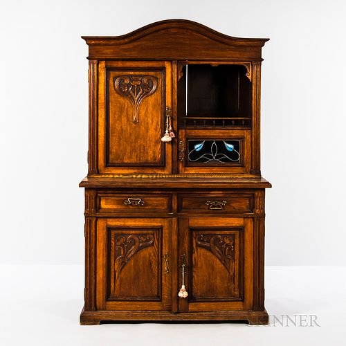 Art Nouveau Oak China Cabinet