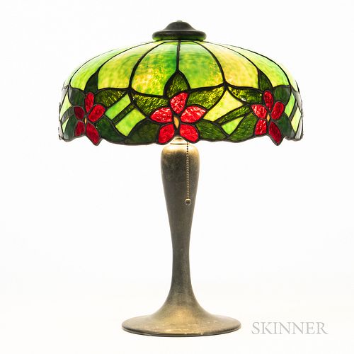 J.A. Whaley Table Lamp with Floral Border Mosaic Glass Shade