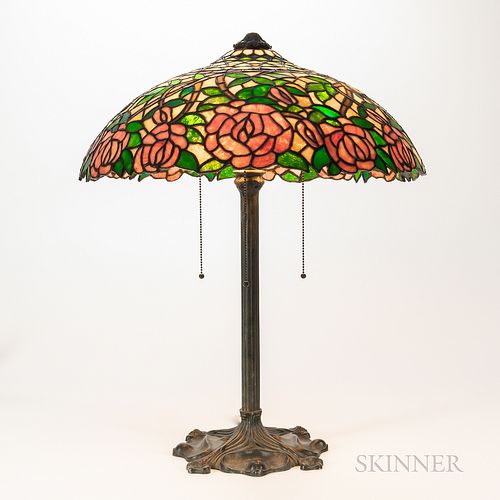 Gorham Table Lamp with Rose Mosaic Glass Shade