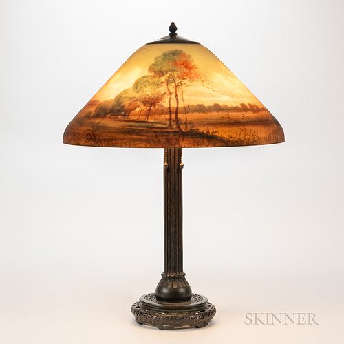 Handel Table Lamp with Landscape Reverse-painted Shade