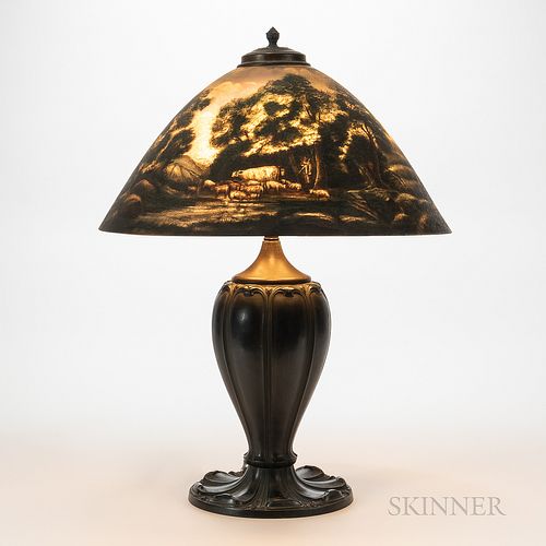 Table Lamp with Reverse-painted Landscape Scene
