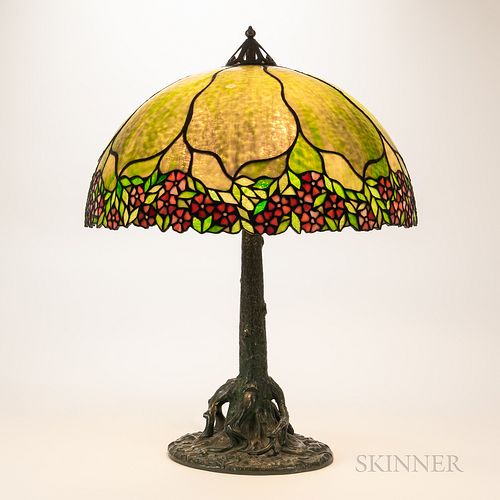Table Lamp Base with Floral Mosaic Glass Shade