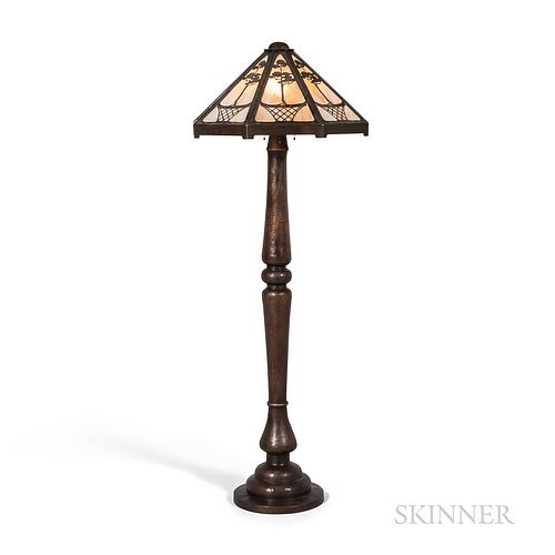 Arts and Crafts Hammered Copper and Slag Glass Floor Lamp Attributed to Limbert