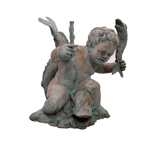 Niño Tritón. SXX. Escultura en bronce patinado. 56 cm de altura.