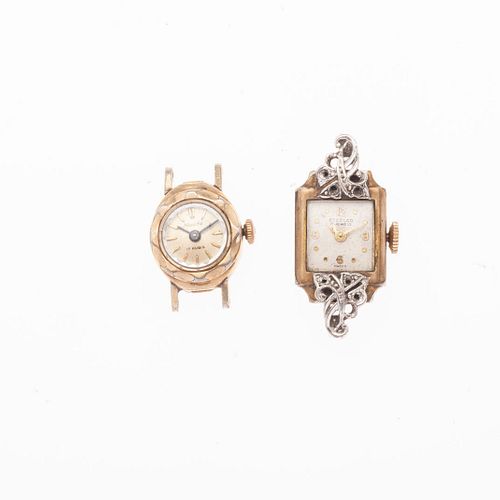 Dos cajas de relojes Nivada y Steelco. Movimiento manual. Cajas redonda y cuadrada en acero dorado de 13 x 13 mm y 14 mm.