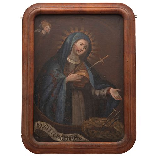 ANÓNIMO Virgen Dolorosa. México, siglo XIX Óleo sobre tela. Con la inscripción: Mater dolorosa 74 x 51 cm