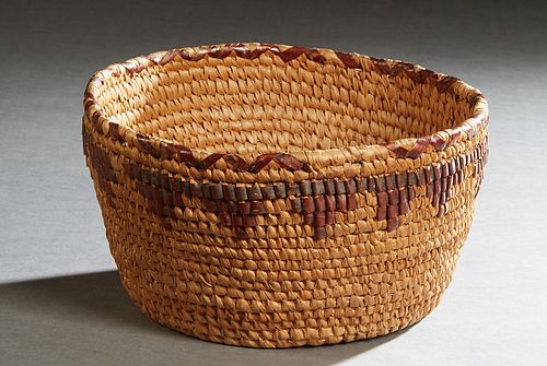 Native American Woven Sweetgrass Open Bowl, 20th c., from the Salish tribe, H.- 5 1/4 in., Dia.- 9 in.