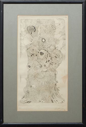 Noel Rockmore (1928-1995, New York/New Orleans), "The Great Tree," 20th c., etching on paper, 3/25, impression J. Farrar, pencil signed lower right, l