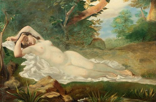 RECLINING NUDE LADY SLEEPING OIL PAINTING