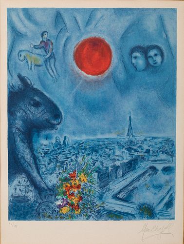 4933112: Marc Chagall (French/Russian, 1887-1985,) Paris Sun, Color Lithograph ES7AO